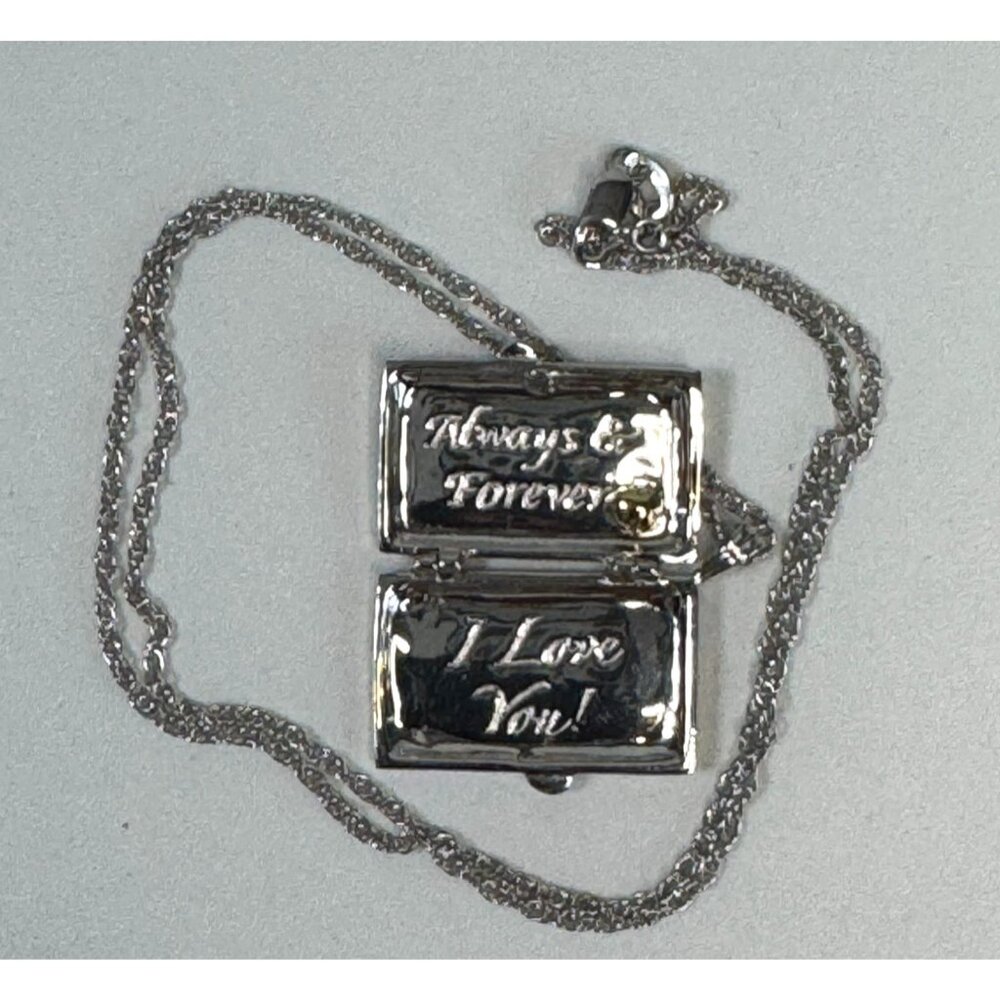 Danbury Mint My Love Valentine Sterling Silver Locket Necklace Diamond Chip 17" - Picture 6 of 8